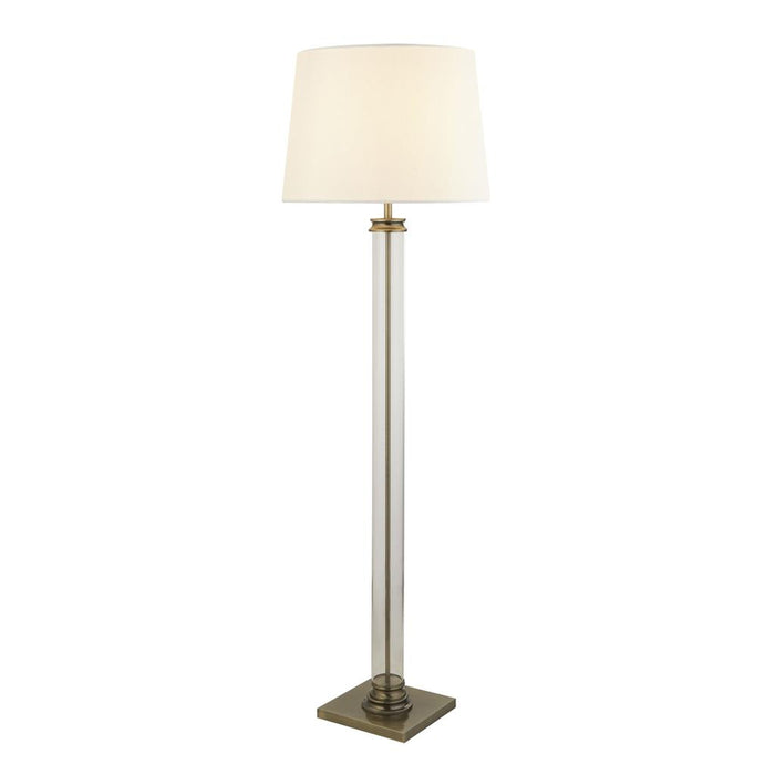 Searchlight  5142AB Pedestal Floor Lamp - Antique Brass, Glass & Cream Fabric