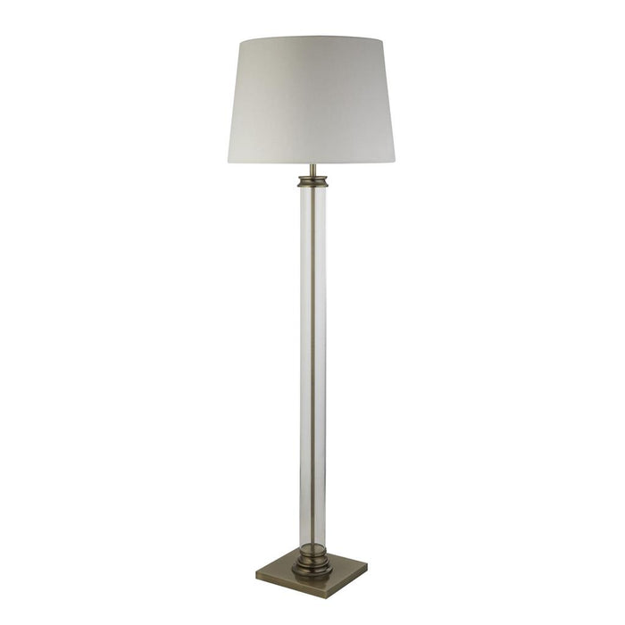 Searchlight  5142AB Pedestal Floor Lamp - Antique Brass, Glass & Cream Fabric