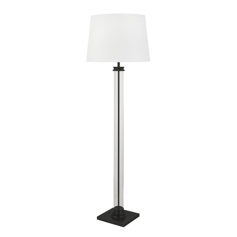 Searchlight  5142BK Pedestal Floor Lamp- Black Metal, Glass & White Fabric Shade
