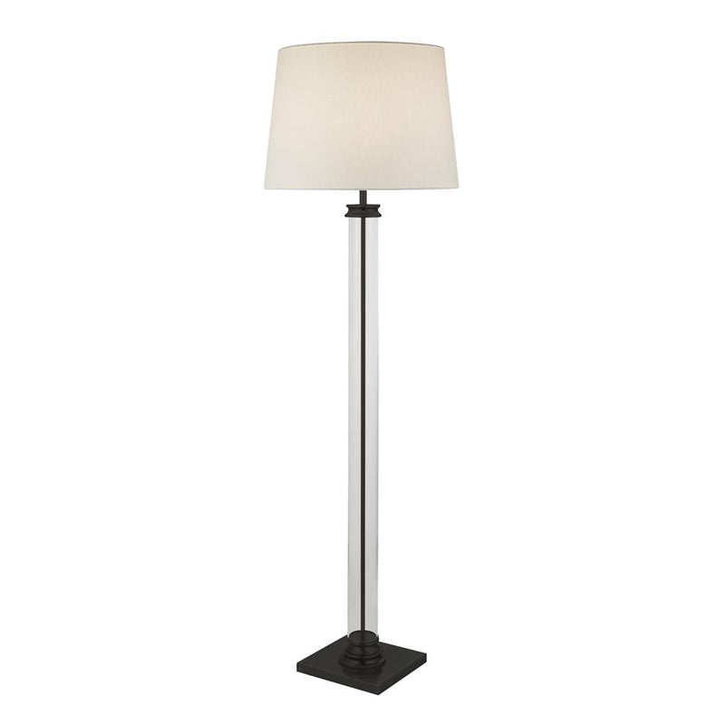 Searchlight  5142BK Pedestal Floor Lamp- Black Metal, Glass & White Fabric Shade