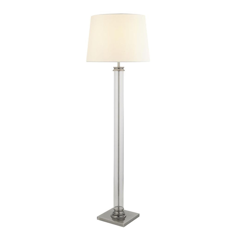 Searchlight  5142SS Pedestal Floor Lamp - Satin Silver, Glass & Cream Fabric