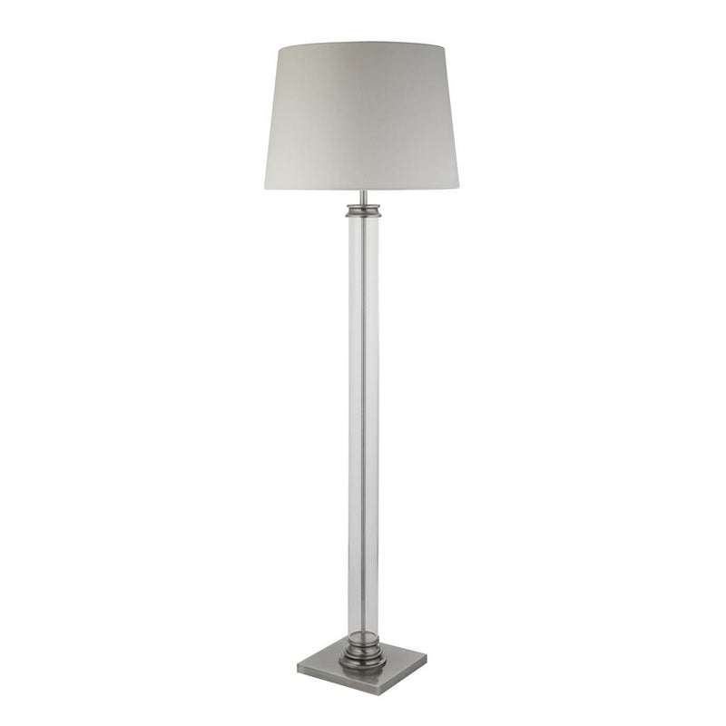 Searchlight  5142SS Pedestal Floor Lamp - Satin Silver, Glass & Cream Fabric