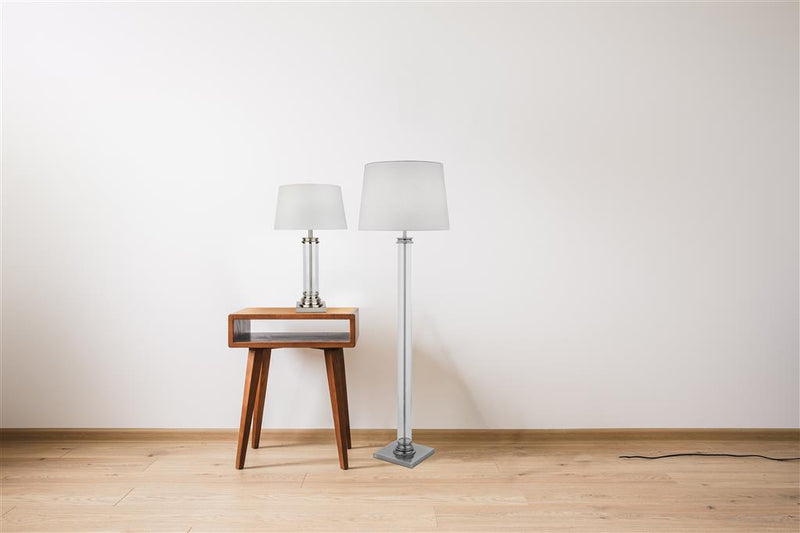 Searchlight  5142SS Pedestal Floor Lamp - Satin Silver, Glass & Cream Fabric