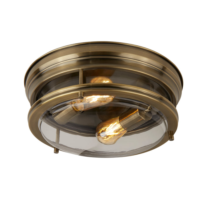 Searchlight  5182AB Glasgow 2Lt Flush  - Antique Brass Metal & Clear Glass