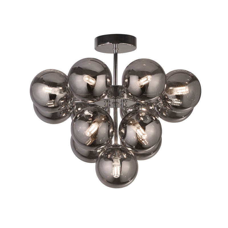 Searchlight  52131-13SM Berry 13Lt Semi-Flush - Chrome Metal & Smoked Glass