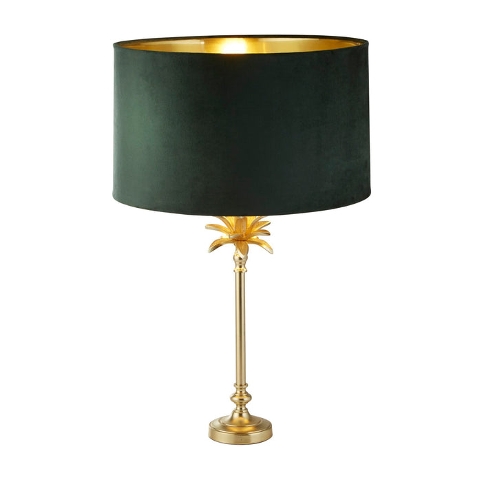 Searchlight  81210GR Palm Table Lamp - Satin Brass Metal & Green Velvet Shade