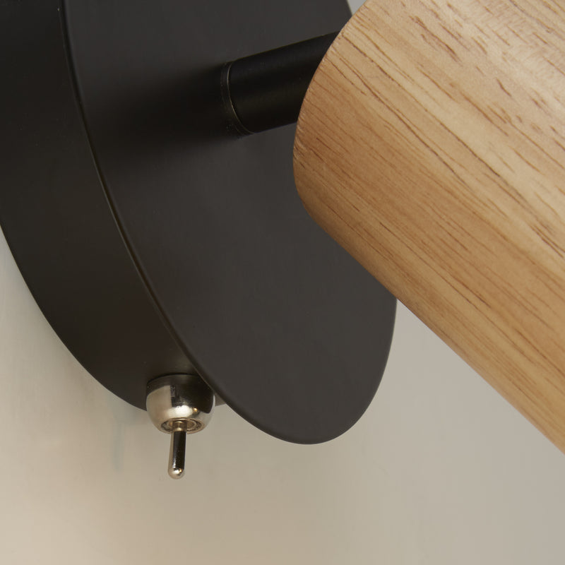 Searchlight  50211-1NA Spinny Spotlight Wall Light - Wood & Matt Black Metal