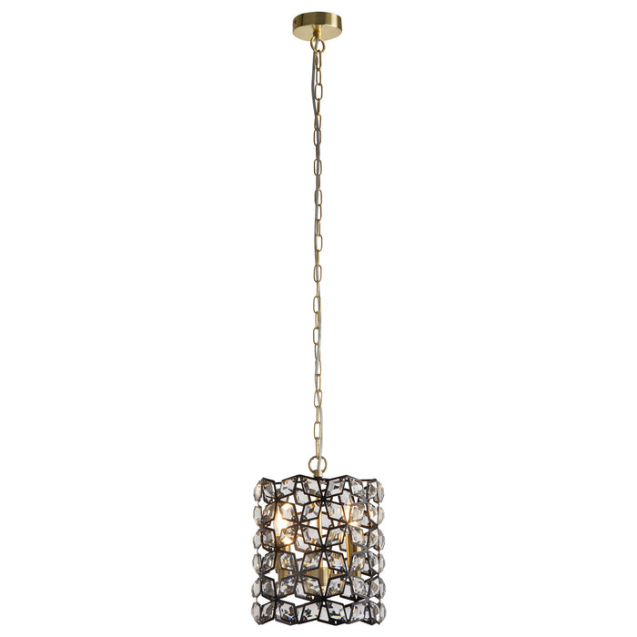 Searchlight  59811-2BSB Iris 2Lt Pendant - Black Metal, Crystal & Brass