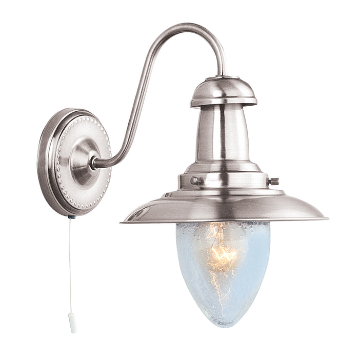 Searchlight  5331-1SS Fisherman II Wall Light - Satin Silver & Clear Seeded Glass