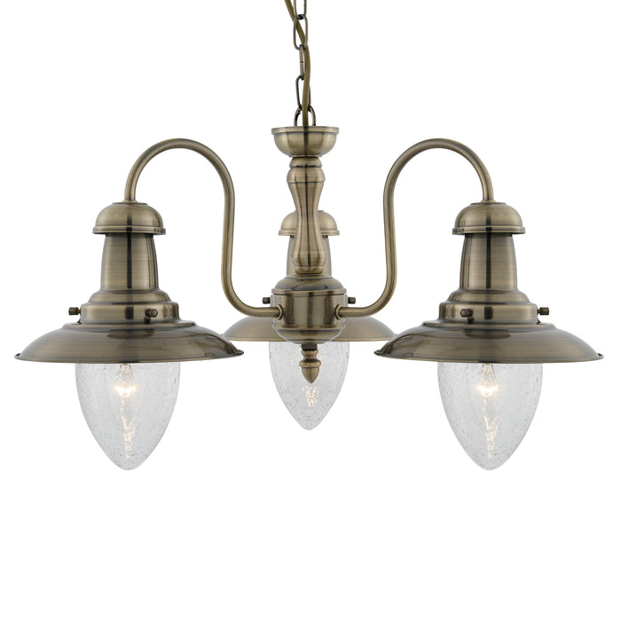 Searchlight  5333-3AB Fisherman II 3Lt Pendant- Antique Brass & Clear Seeded Glass