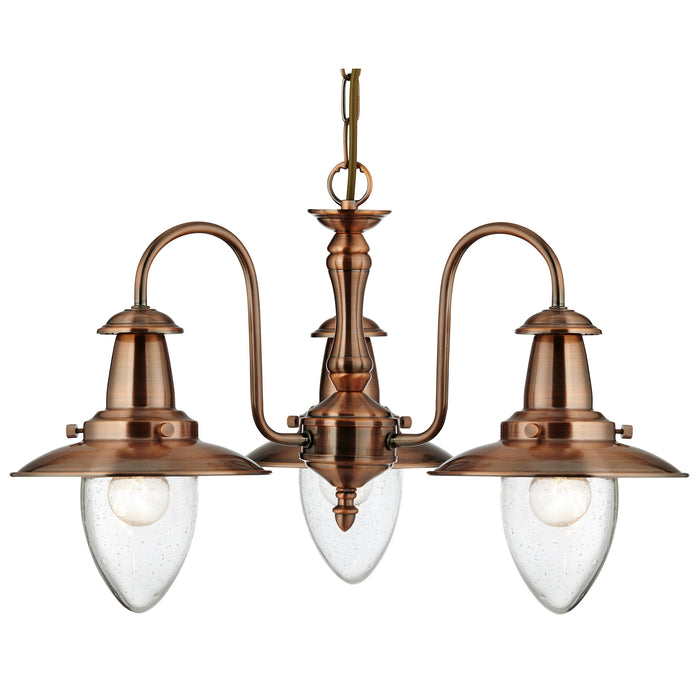 Searchlight  5333-3CU Fisherman II 3Lt Pendant - Copper Metal & Clear Seeded Glass