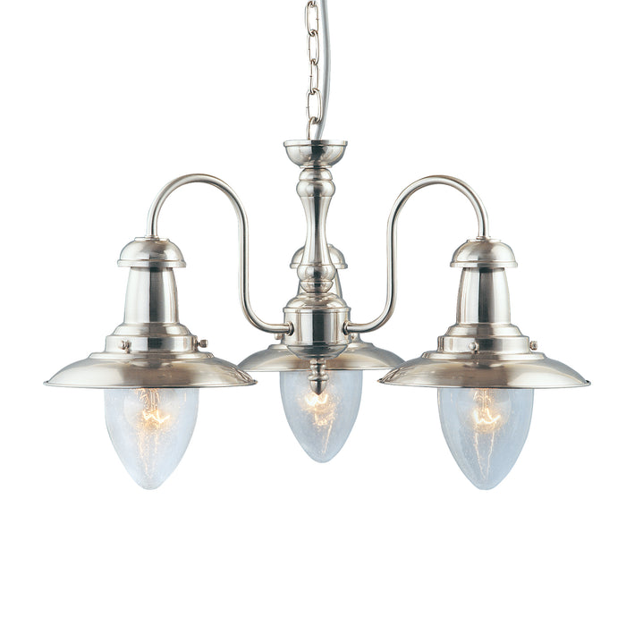 Searchlight  5333-3SS Fisherman II 3Lt Pendant - Satin Silver & Clear Seeded Glass