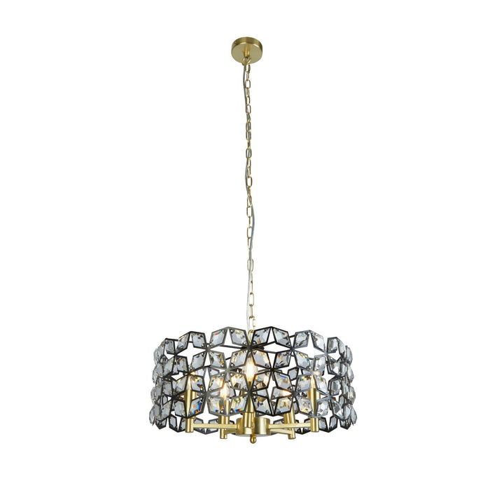 Searchlight  59811-5BSB Iris 5Lt Pendant - Black Metal, Crystal & Brass