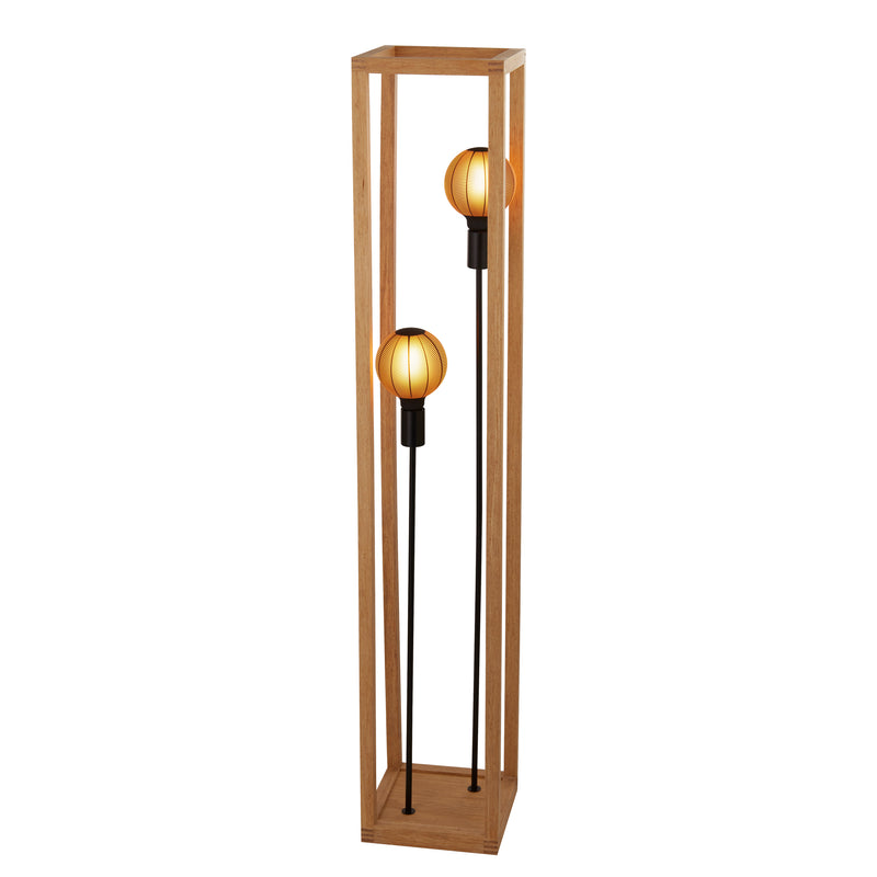 Searchlight  54742-2NA Square 2Lt Floor Lamp - Natural Wood & Black Metal - Bonus Superstore