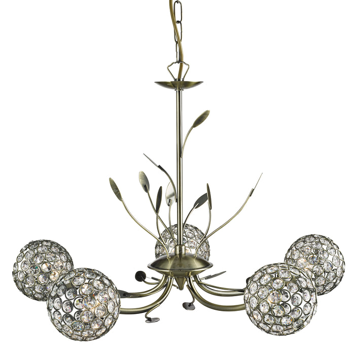 Searchlight  5575-5AB Bellis II 5Lt Pendant-  Antique Brass & Clear Glass