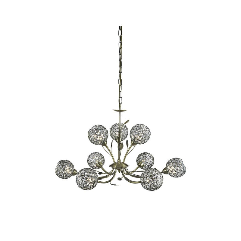 Searchlight  5579-9AB Bellis Ii 9Lt Pendant - Antique Brass & Clear Crystal Beads