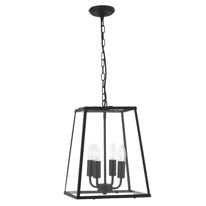 Searchlight  5614BK Lantern Noir 4Lt Pendant  - Black Metal & Clear Glass