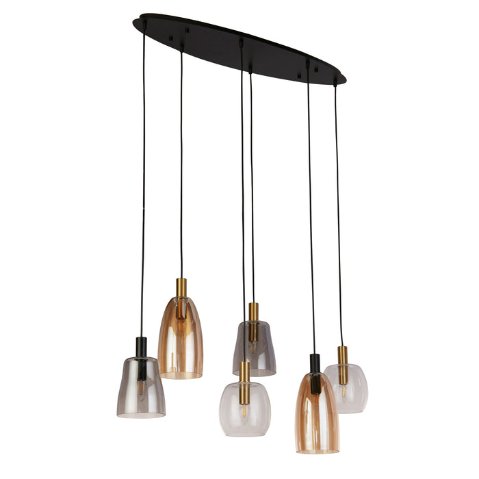 Searchlight  36463-6BK Divine 6Lt Multi-Drop Pendant - Black Metal & Coloured Glass