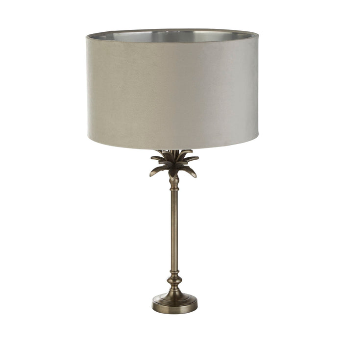 Searchlight  81210GY Palm Table Lamp - Antique Nickel Metal & Grey Velvet Shade