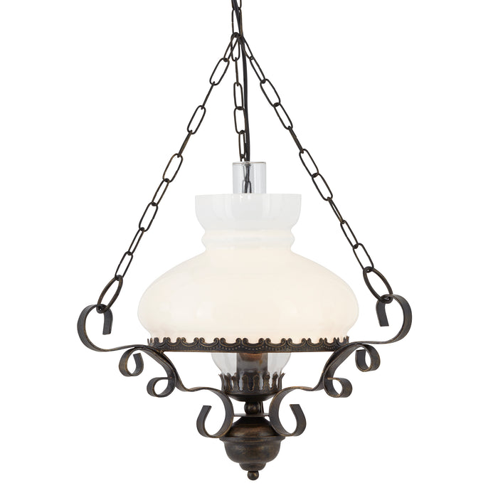 Searchlight  576RU Oil Pendant  - Antique Brass Metal & Clear & Opal Glass