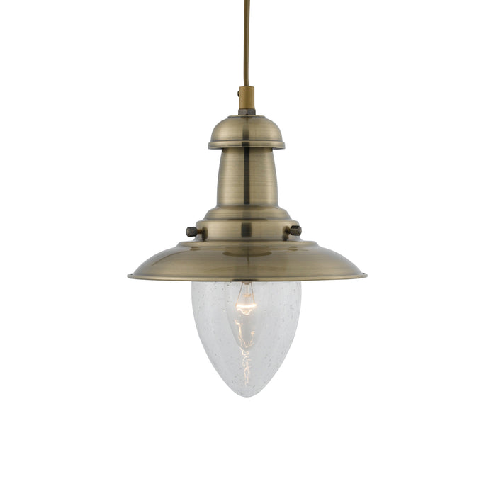 Searchlight  5787AB Fisherman Small Pendant - Antique Brass Metal & Glass