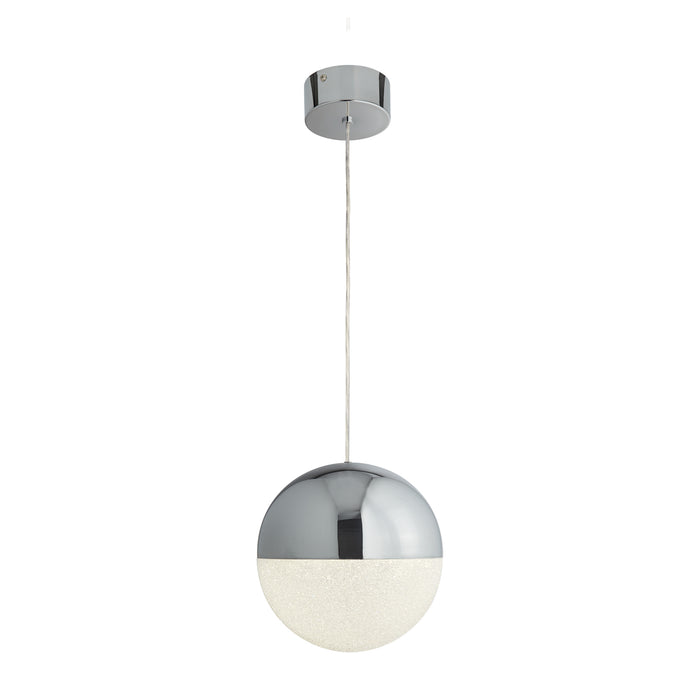 Searchlight  5881CC Marbles LED Pendant  -  Chrome Metal & Crushed Ice Shade