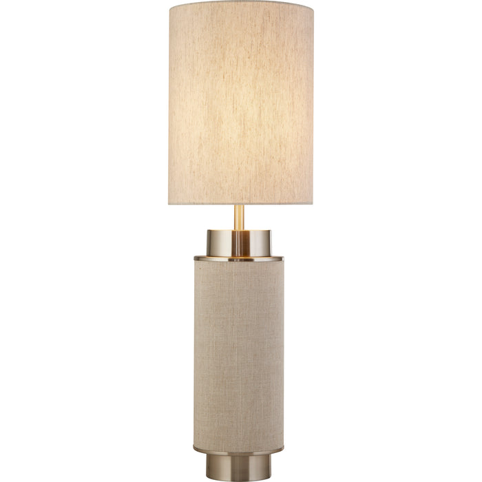 Searchlight  59041SN Flask Table Lamp - Satin Nickel, Grey Hessian & White Linen