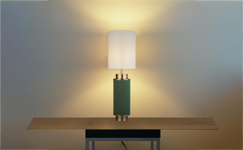 Searchlight  59041AB Flask Table Lamp -Antique Brass, Green Hessian & White Linen