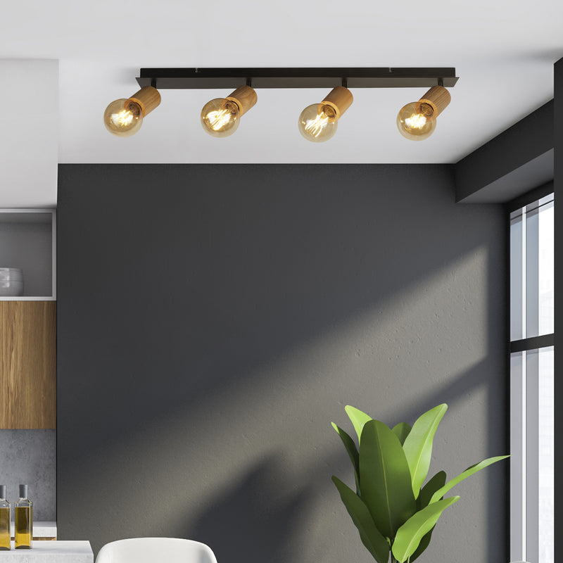 Searchlight  50211-4NA Spinny 4Lt Bar Spotlight - Wood & Matt Black Metal