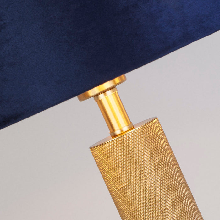 Searchlight  65721AZ London Table Lamp - Knurled Brass & Navy Velvet Shade