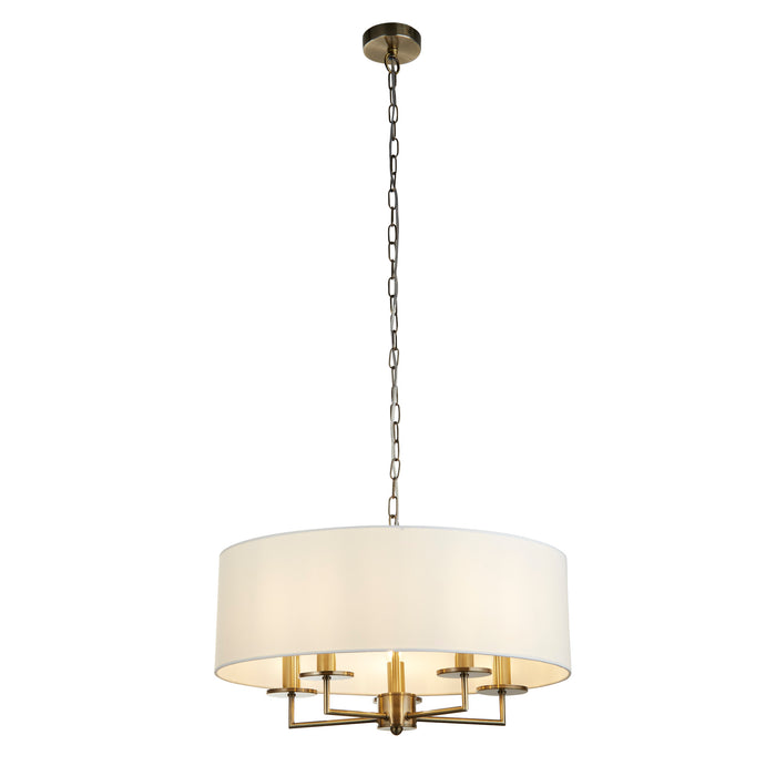 Searchlight  4785-5AB Knightsbridge 5Lt Pendant- Antique Brass & White Linen Shade