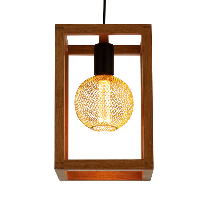 Searchlight  54741-1NA Square  Pendant  - Natural Wood & Black Metal