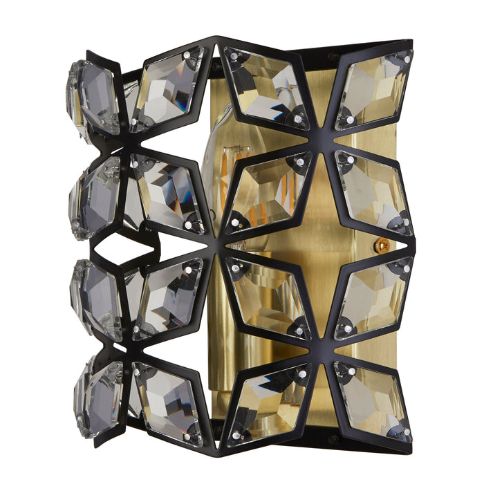 Searchlight  59811-1BSB Iris Wall Light - Black Metal, Crystal & Brass