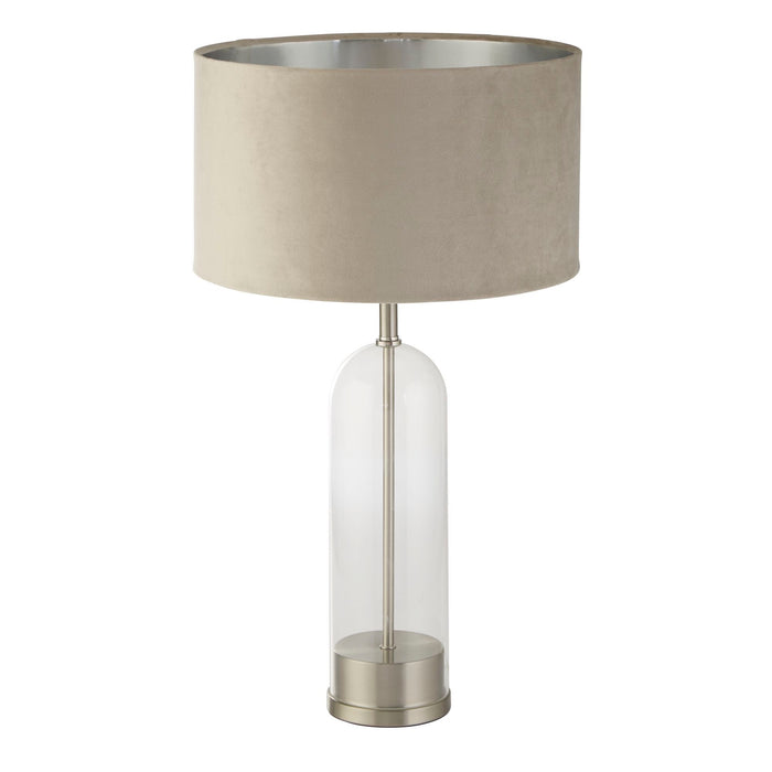 Searchlight  81713TA Oxford Table Lamp - Glass, Satin Nickel & Taupe Velvet Shade