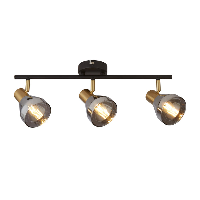 Searchlight  23801-3SM Westminster 3Lt Spot-Black, Satin Brass Metal & Smoked Glass