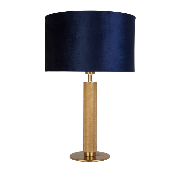 Searchlight  65721AZ London Table Lamp - Knurled Brass & Navy Velvet Shade