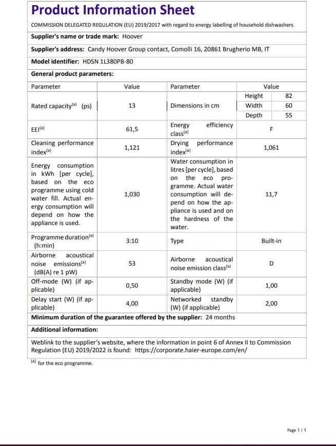 Hoover HDSN 1L380PB-80 Semi Integrated Dishwasher - Bonus Superstore