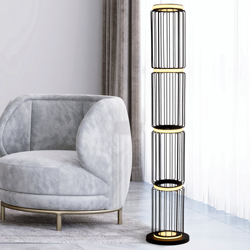 Searchlight  54211-1BK Circolo Cage Floor Lamp - Black Metal & White Silicon