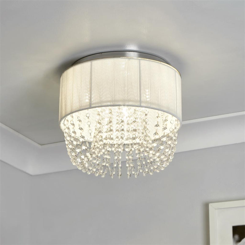 Searchlight 62617-3CC Bellano 3Lt Flush - Chrome Metal,White Fabric,Clear Acrylic