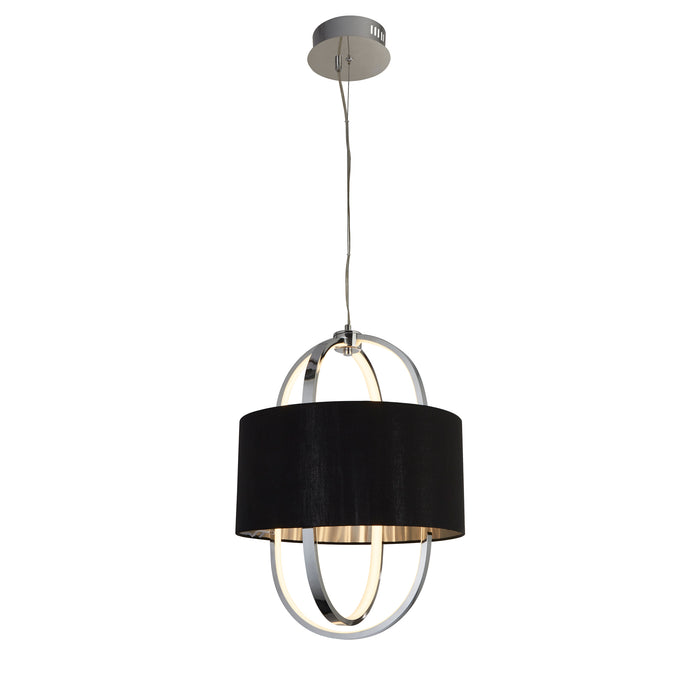 Searchlight  62802CC Madrid Pendant - Chrome Metal, Glass & Black Fabric Shade