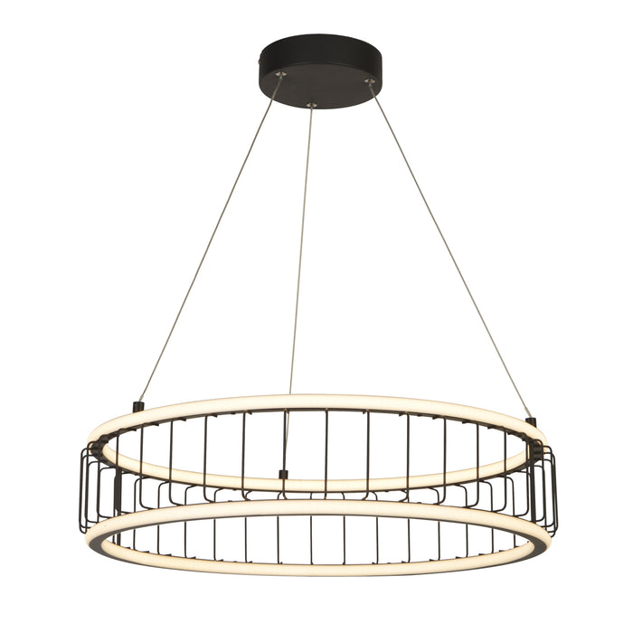 Searchlight  54214-1BK Circolo Cage Drum Pendant - Black Metal & White Silicon