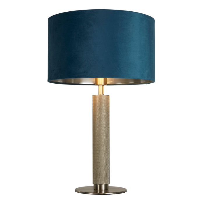 Searchlight  65721TE London Table Lamp - Knurled Satin Silver & Teal Velvet Shade