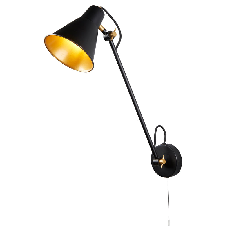 Searchlight  6302BK Swing Arm  Wall Light  - Matt Black & Gold Metal