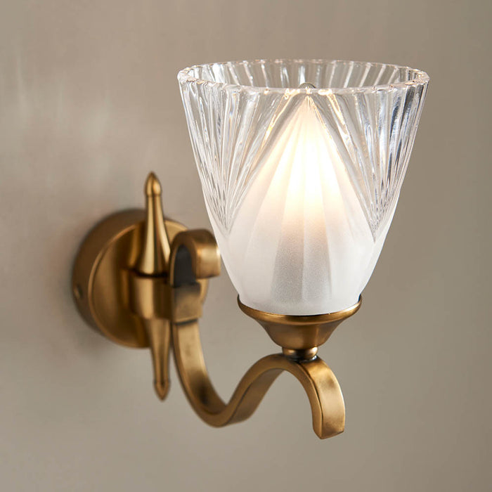 Interiors 1900 Columbia brass Single wall light with deco glass