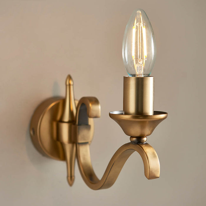 Interiors 1900 Columbia brass Single wall light with deco glass
