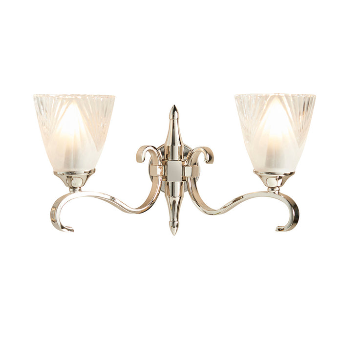 Interiors 1900 Columbia nickel Twin wall light with deco glass