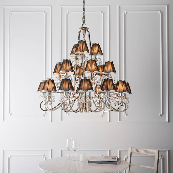 Interiors 1900 Oksana nickel 21lt pendant with black shades