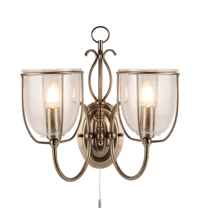 Searchlight  6352-2AB Silhouette 2Lt Wall Light - Antique Brass & Seeded Glass