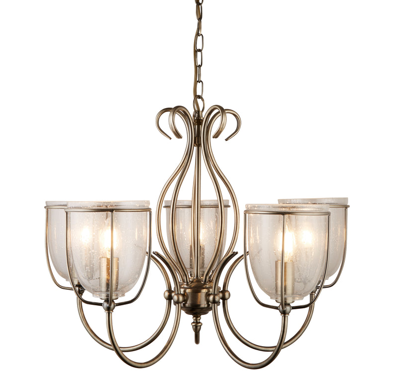 Searchlight  6355-5AB Silhouette 5Lt Pendant - Antique Brass Metal & Seeded Glass