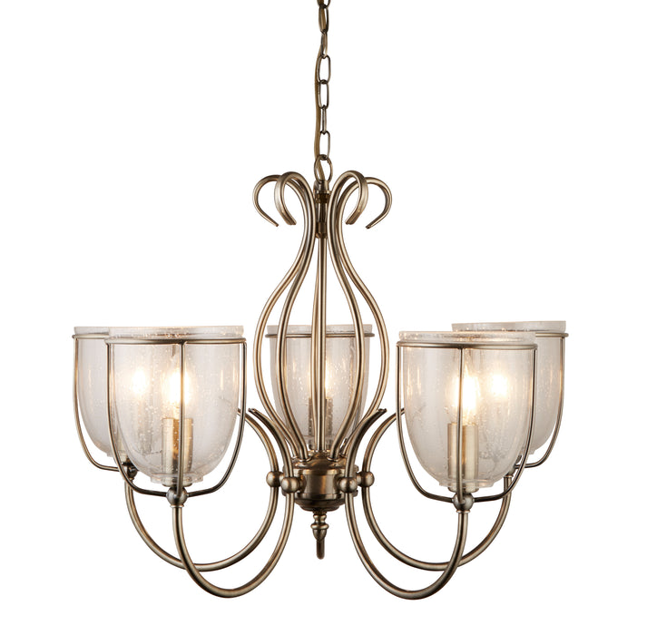 Searchlight  6355-5AB Silhouette 5Lt Pendant - Antique Brass Metal & Seeded Glass